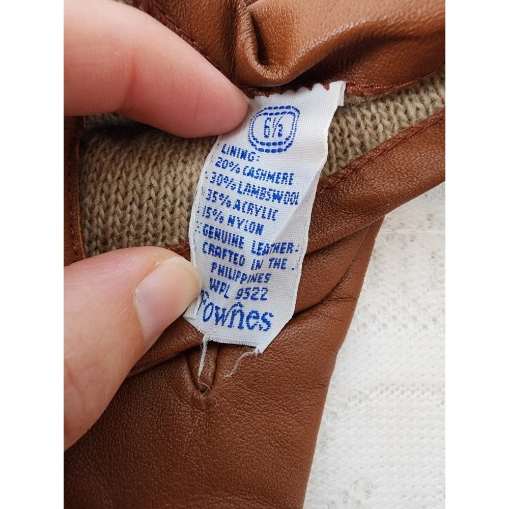 Vintage Fownes Leather Gloves Cashmere Wool Lined Retro Chestnut Brown Women 6.5